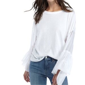 Free People White Blouse with Sheer Sleeves